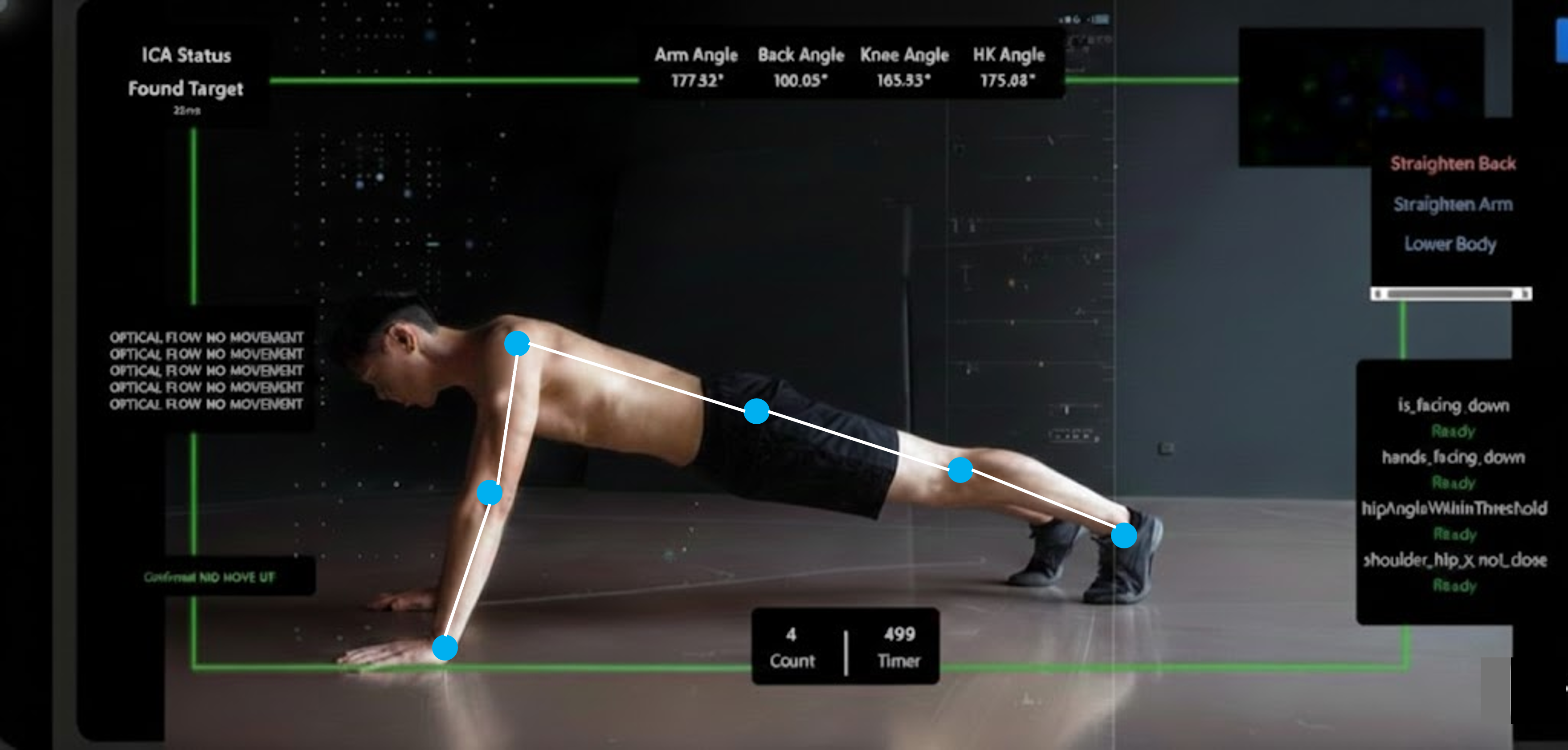 man in front of Intelligent Calisthenics Assistant screen